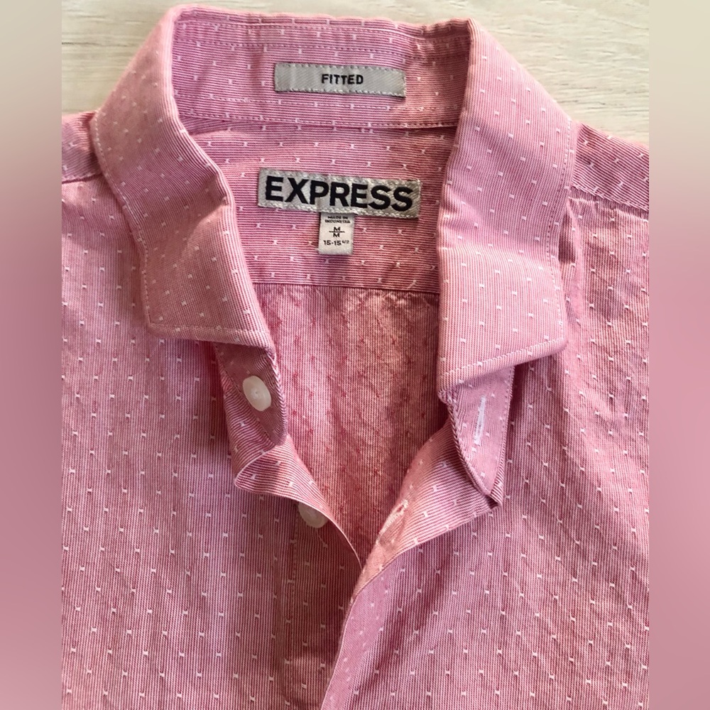 Men’s Express Fitted Red Button-Down Long Sleeve … - image 4